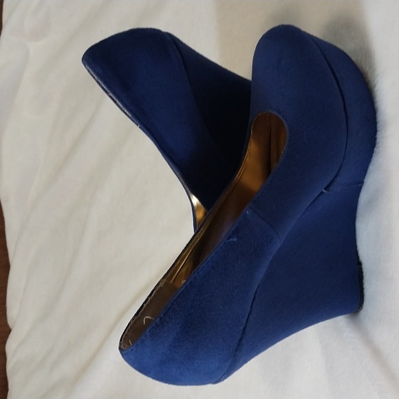 ROYAL BLUE PLATFORM WEDGE HEELS - Picture 5 of 11